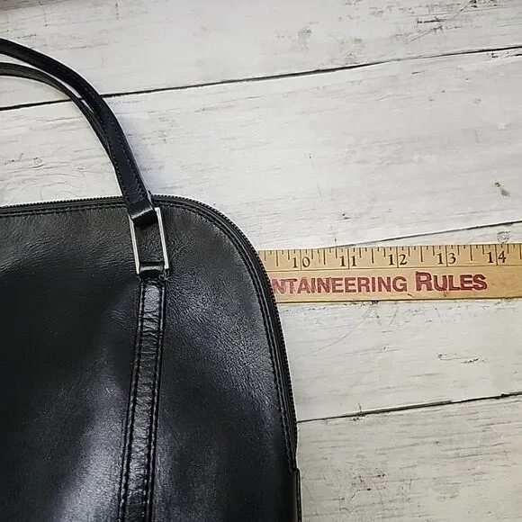 Vintage Saks 5th Ave Genuine Leather Black Bucket Structured Shoulder Bag Purse - Picture 11 of 13